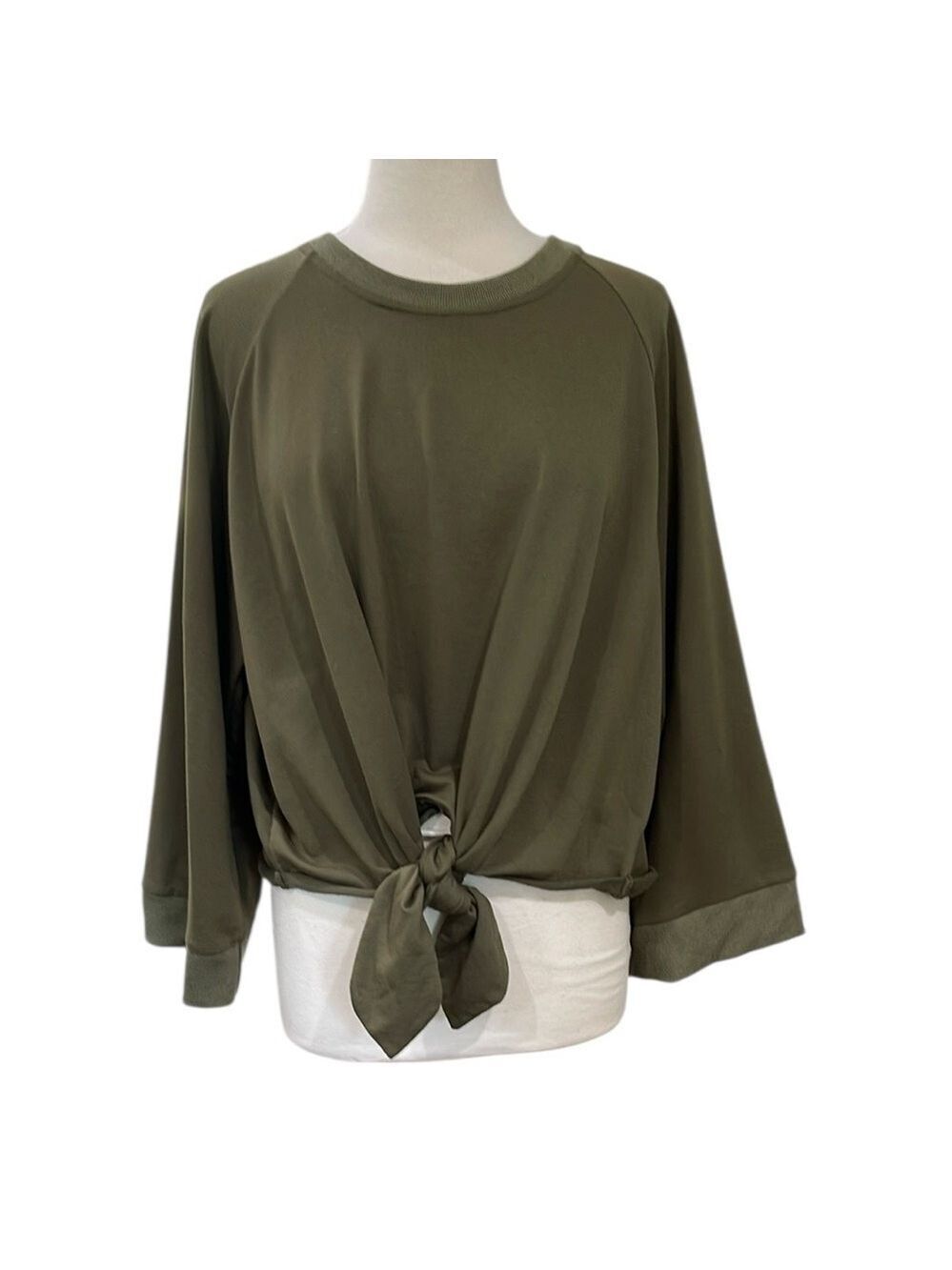Hayden Wide Sleeve Front Tie Sweatshirt SZ M Olive Green